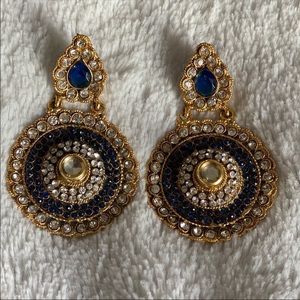 NWOT Beautiful Blue and Gold Earrings from India